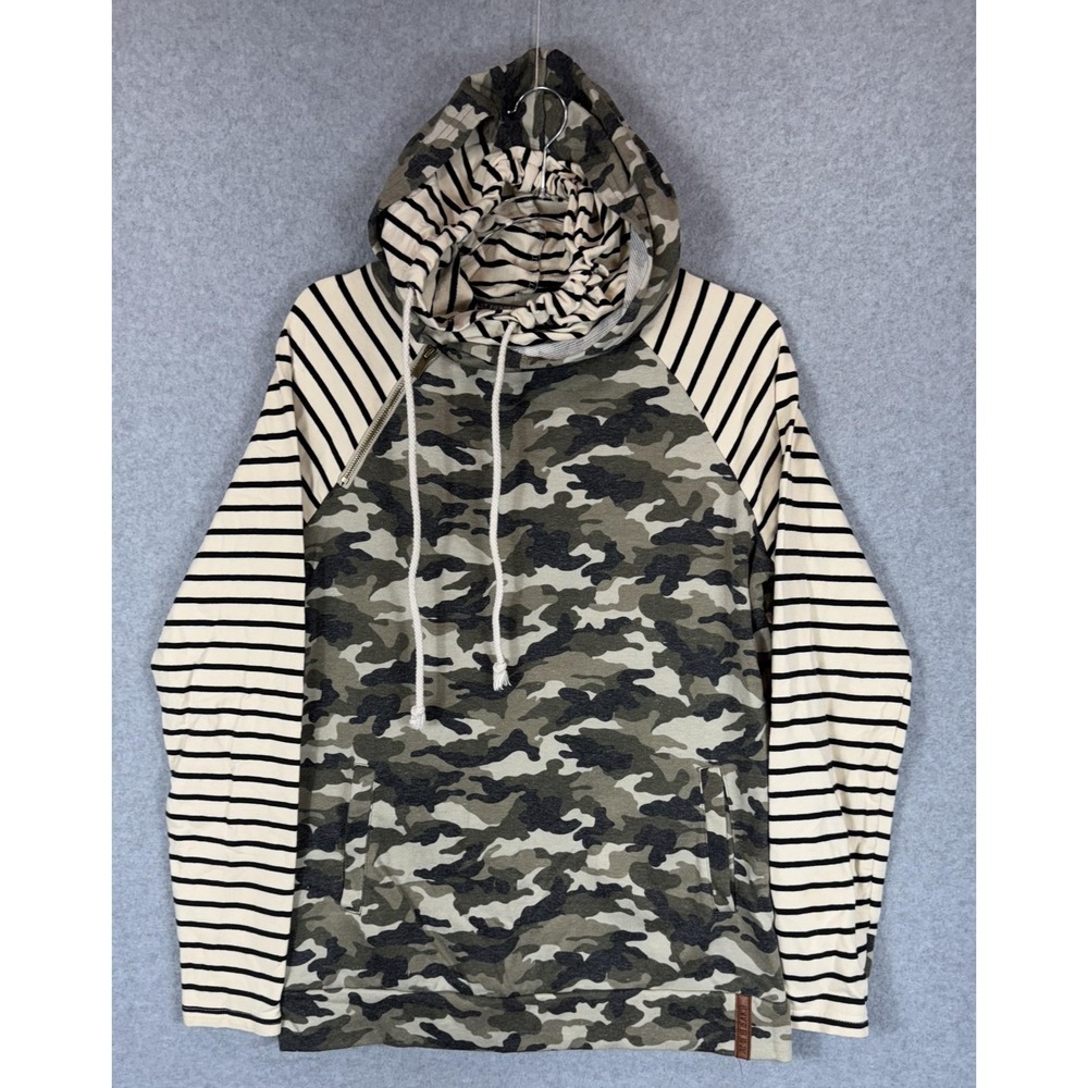 Ampersand Hoodie Womens Large Camo Stripe Pullover Kangaroo Pocket Lightweight
